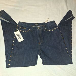 New Dolce & Gabbana Head Turner Gold D&G Rivets both sides/ zip ankle Size 32
